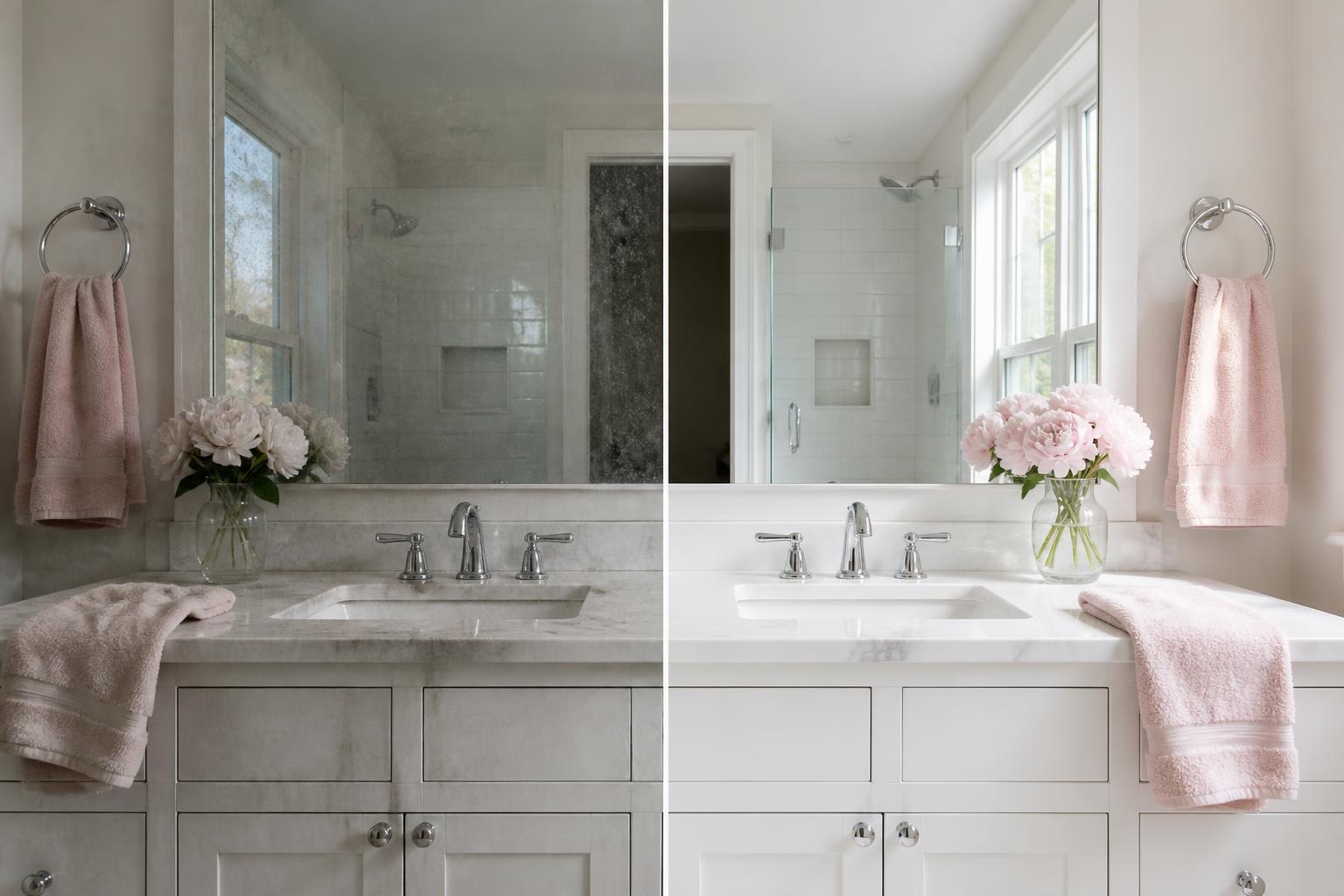 Before and after transformation of a bathroom vanity
